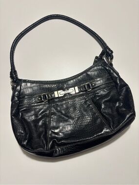 Rosetti Black & Silver Crocodile Print Faux Leather Shoulder Bag